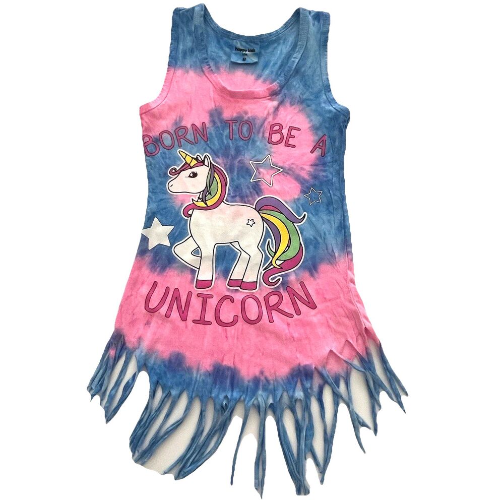 Unicorn Girls Top size M Born To Be A Unicorn Tank Dress Beach Coverall Fringe